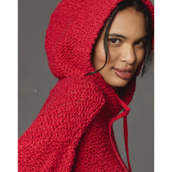 Pilcro Sweaters - Pilcro Red‎ Chunky Knit Cropped Hoodie Sweater Size Small Cozy Oversized Fit